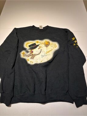 Jerzees Black Crewneck Sweatshirt with Snowman 'Believe' Graphic and Gold Stars
